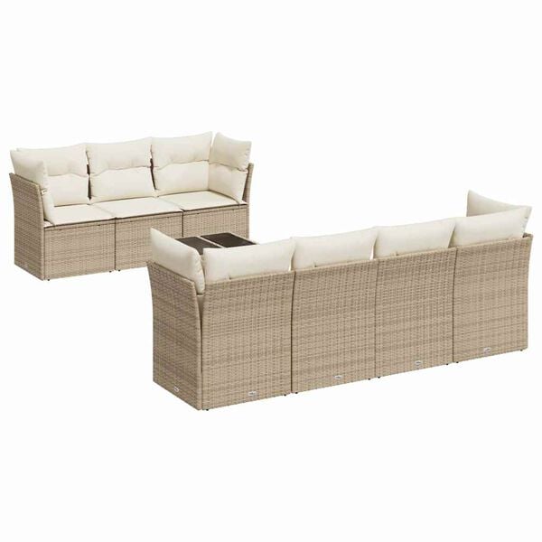 vidaXL Set Divano da Giardino 8 pz con Cuscini Beige in Polyrattan