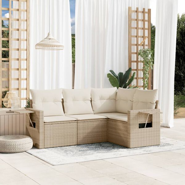 vidaXL Set Divano da Giardino 4 pz con Cuscini Beige in Polyrattan