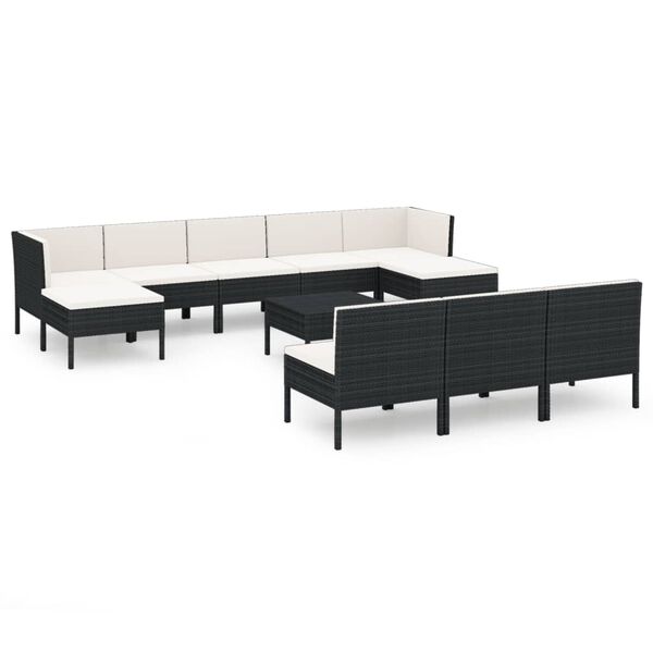 vidaXL Set Divani da Giardino 11 pz con Cuscini in Polyrattan Nero