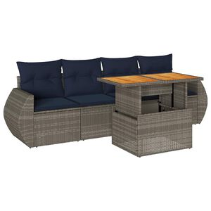 vidaXL Set Divano da Giardino 5 pz con Cuscini Grigio in Polyrattan
