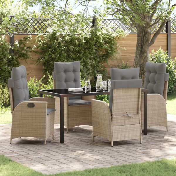 vidaXL Set da Pranzo per Giardino con cuscino 5 pcs Beige polyrattan