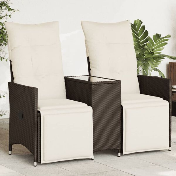 vidaXL Divano Giardino Reclinabile 2 Posti Tavolino Marrone Polyrattan