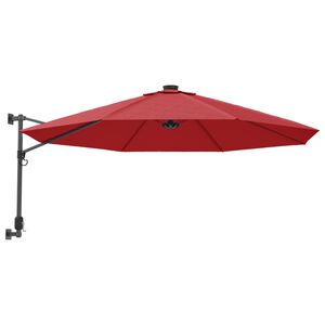 vidaXL Ombrellone a Parete con LED Rosso Chiaro 290 cm