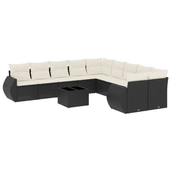 vidaXL Set Divani da Giardino 11 pz con Cuscini in Polyrattan Nero