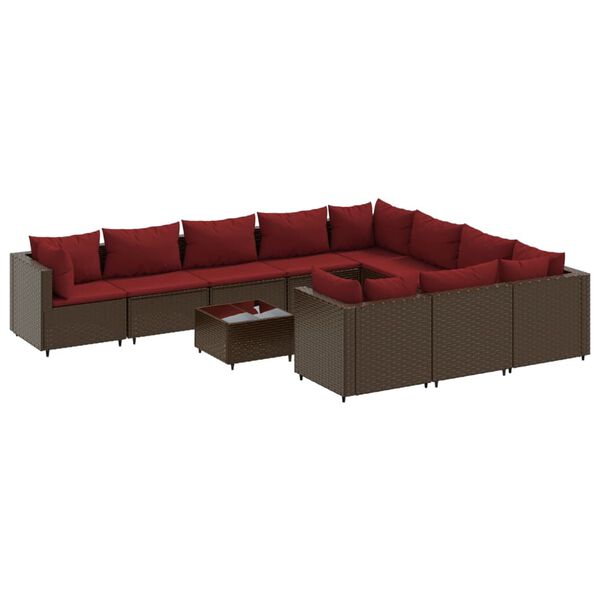 vidaXL Set Divani da Giardino 11 pz con Cuscini Polyrattan Marrone