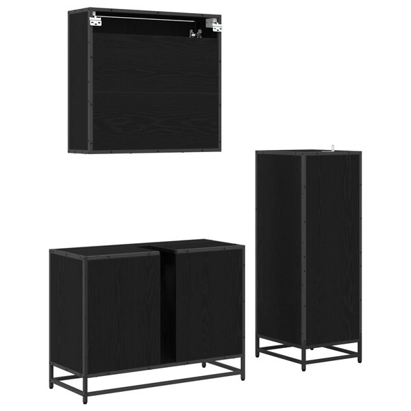 vidaXL Set di mobili per il bagno 3 pcs Rovere Nero Legno multistrato
