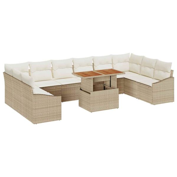 vidaXL Set Divano da Giardino 11 pcs Beige Poly Rattan