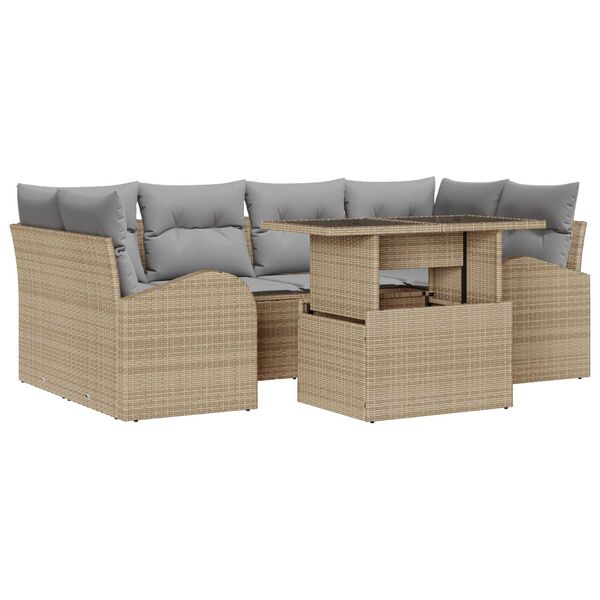 vidaXL Set Divano da Giardino 7 pcs Beige Rattan in Polipropilene
