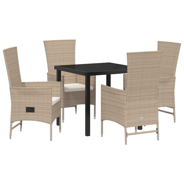vidaXL Set da Pranzo per Giardino con cuscino 5 pcs Beige polyrattan
