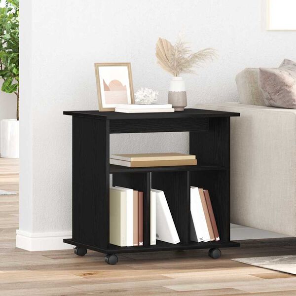 vidaXL Mobile con Ruote Rovere Nero 60 x 45 x 55 cm Legno multistrato