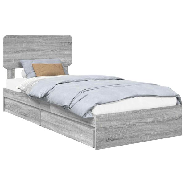 vidaXL Letto con Contenitore con testiera Grigio Sonoma 75 x 190 cm