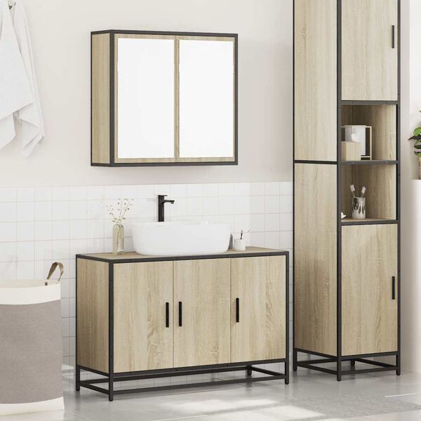 vidaXL Set Mobili da Bagno 2 pz Rovere Sonoma in Legno Multistrato
