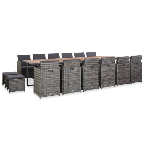 vidaXL Set da Pranzo per Esterni 17 pz con Cuscini Polyrattan Grigio