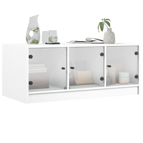 vidaXL Tavolino da Salotto con Ante in Vetro Bianco 102x50x42 cm