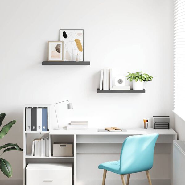 vidaXL Scaffali a Parete 2 pz Grigio Lucido 60x23,5x3,8 cm in MDF