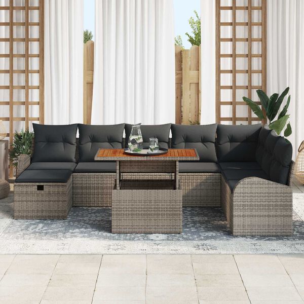 vidaXL Set Divano da Giardino 9 pcs Grigio polyrattan