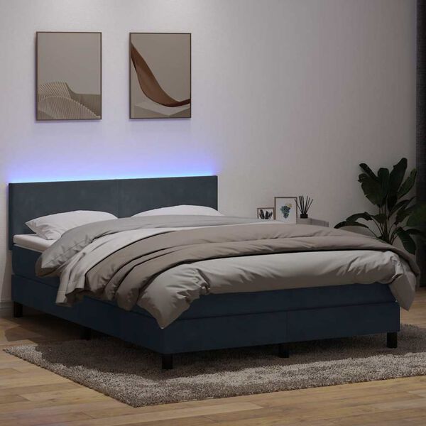 vidaXL Letto a Molle con Materasso e LED Grigio Scuro 140x220 cm Velluto