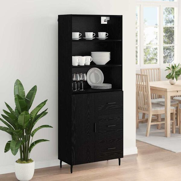 vidaXL Credenza con cassetto Rovere Nero 69,5 x 34 x 180 cm