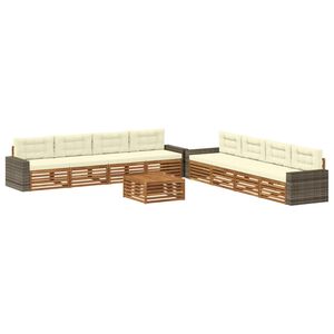 vidaXL Set di divani da esterno 9 pz Naturale e Crema Poliestere