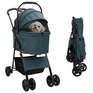 vidaXL Passeggino pieghevole per animali Verde 81 x 47 x 99 cm