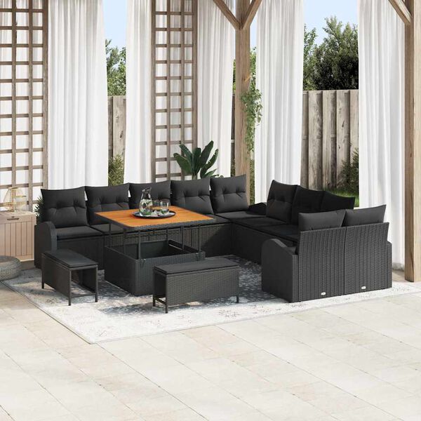 vidaXL Set Divano da Giardino con cuscino 13 pcs Nero Poly Rattan