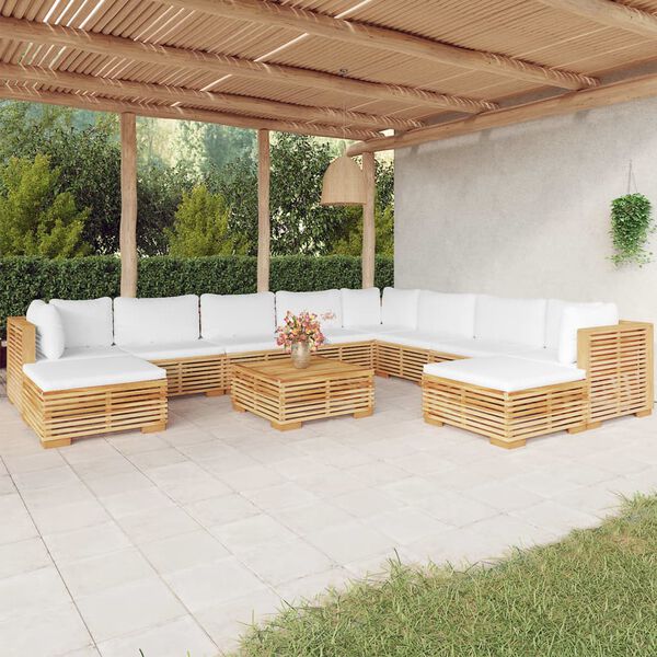 vidaXL Set Divani da Giardino 11 pz con Cuscini Legno Massello di Teak