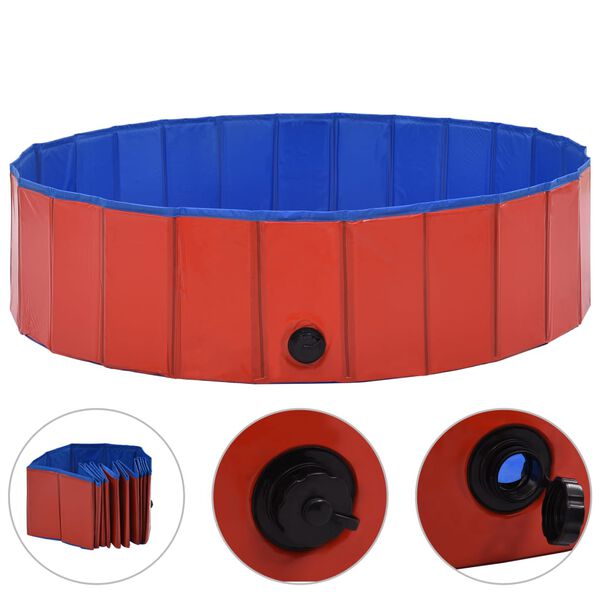 vidaXL Piscina per Cani Pieghevole Rossa 120x30 cm in PVC