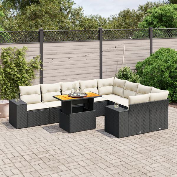 vidaXL Set Divani da Giardino 10pz con Cuscini in Polyrattan Nero