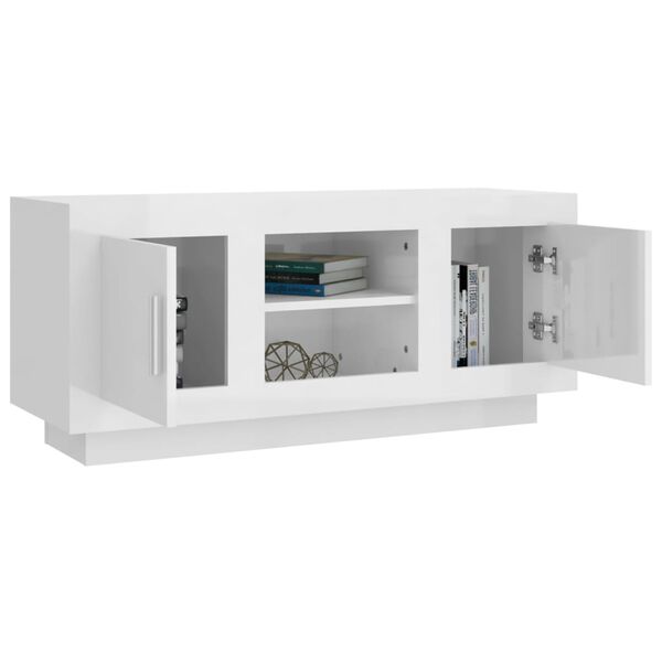 vidaXL Mobile Porta TV Bianco Lucido 102x35x45 cm in Legno Multistrato
