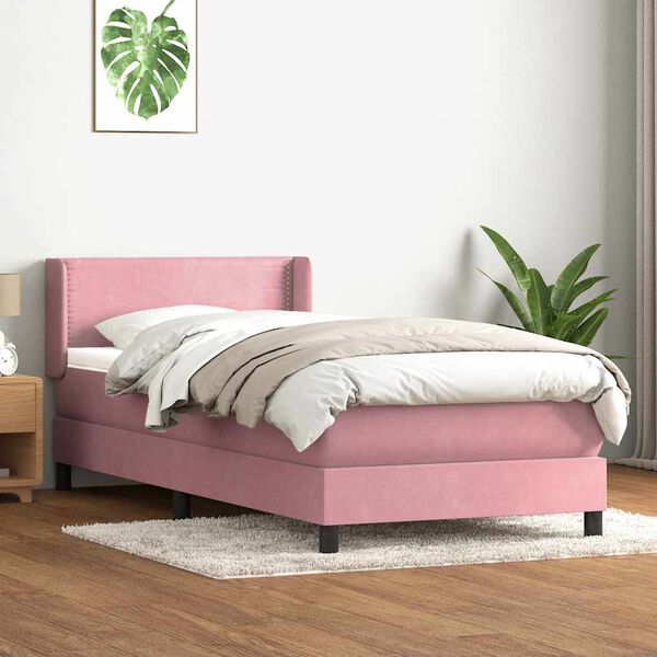 vidaXL Giroletto a Molle con Materasso Rosa 100x220 cm in Velluto