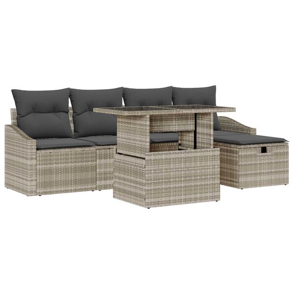 vidaXL Set Divano da Giardino 6 pcs Grigio chiaro polyrattan