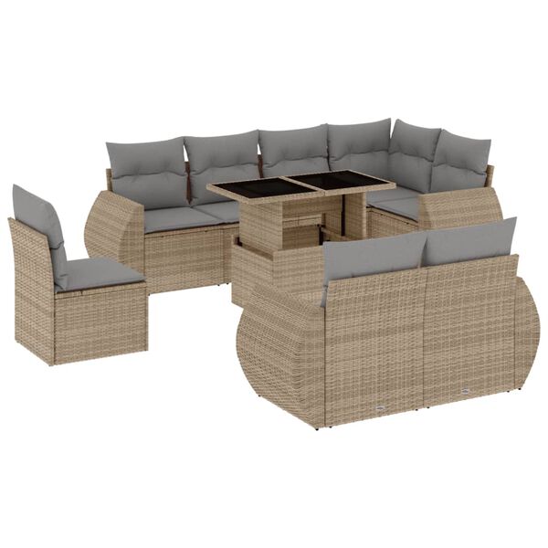 vidaXL Set Divano da Giardino 9 pz con Cuscini Beige in Polyrattan