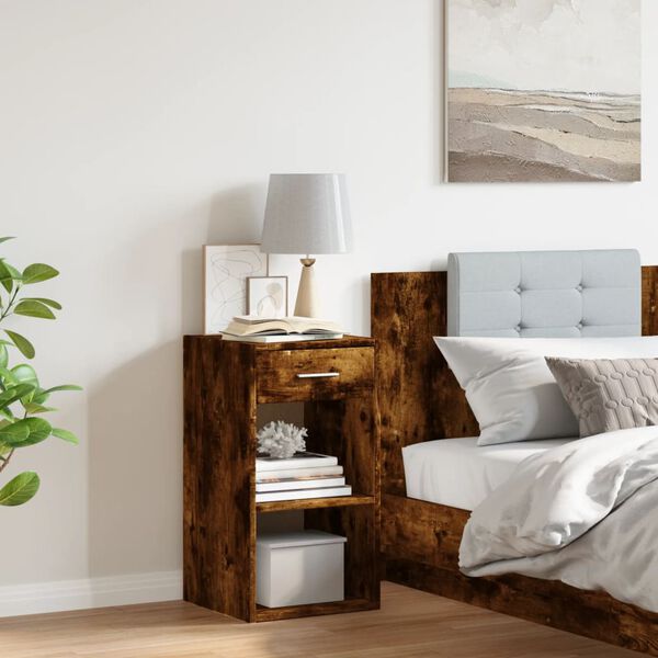 vidaXL Comodino Rovere Fumo 35x34x65 cm in Legno Multistrato