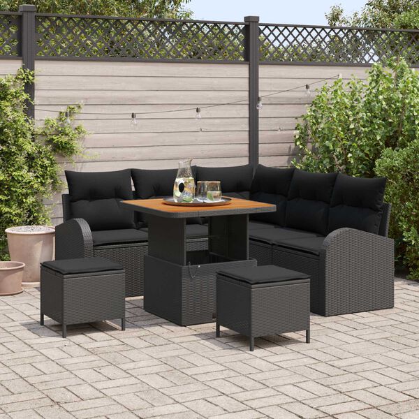 vidaXL Set Divano da Giardino con cuscino 8 pcs Nero polyrattan