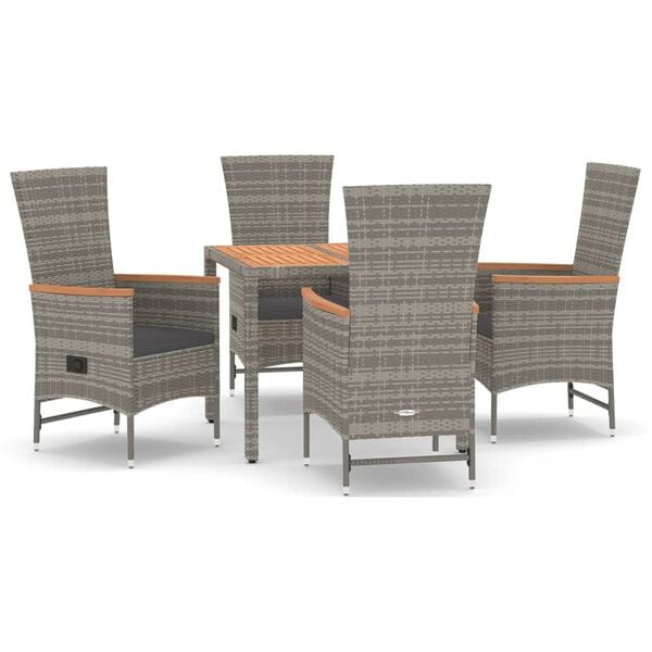 vidaXL Set da Pranzo da Giardino 5 pz con Cuscini in Polyrattan Grigio
