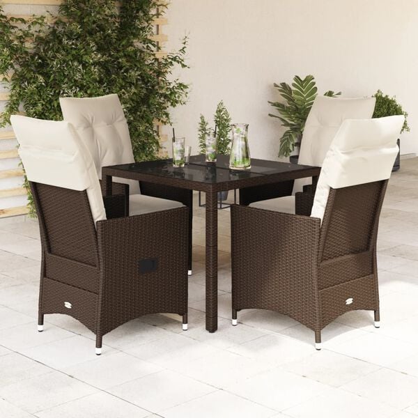 vidaXL Set da Pranzo da Giardino 5pz con Cuscini in Polyrattan Marrone