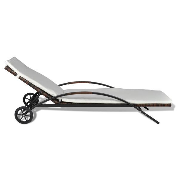 vidaXL Lettino Prendisole con Cuscino e Ruote in Polyrattan Marrone