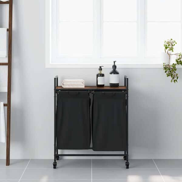 vidaXL Cesto Portabiancheria 2 Scomparti con Ruote Rovere Marrone