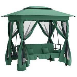 vidaXL Gazebo con Panca a Dondolo Convertibile Verde Tessuto e Acciaio