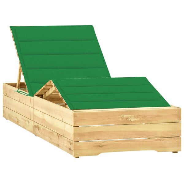vidaXL Lettino da Giardino con Cuscino Verde Legno di Pino Impregnato