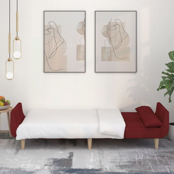 vidaXL Divano Letto a 2 Posti con 2 Cuscini Rosso Vino in Tessuto