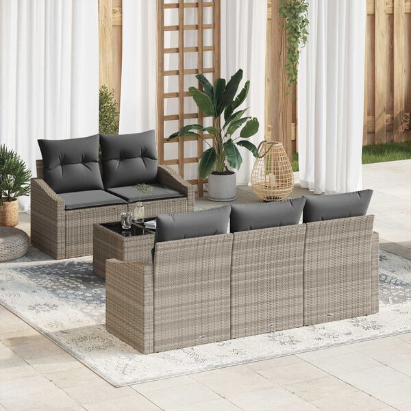 vidaXL Set di divani con cuscino 6 pcs Grigio chiaro polyrattan