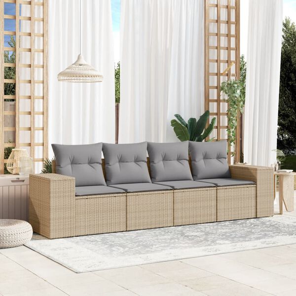 vidaXL Set Divano da Giardino 4 pz con Cuscini Beige in Polyrattan