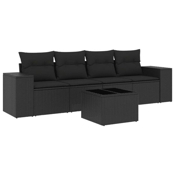 vidaXL Set Divani da Giardino 5 pz con Cuscini in Polyrattan Nero