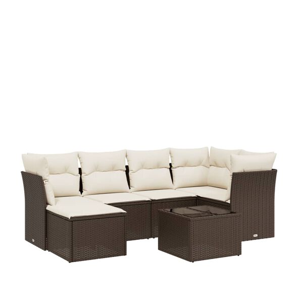 vidaXL Set Divani da Giardino 7 pz con Cuscini Marrone in Polyrattan