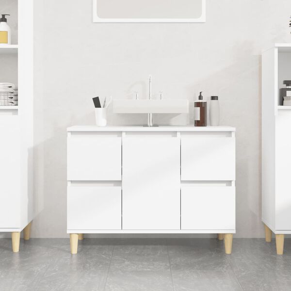 vidaXL Mobile Lavabo Bianco Lucido 80x33x60 cm in Legno Multistrato