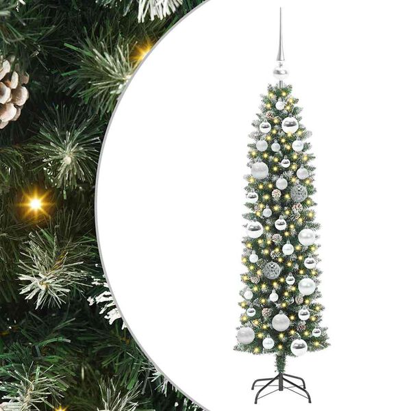 vidaXL Albero di Natale Artificiale Sottile Verde e Bianco 120 cm