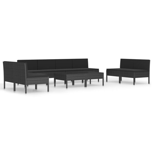 vidaXL Set Divani da Giardino 10 pz con Cuscini in Polyrattan Nero