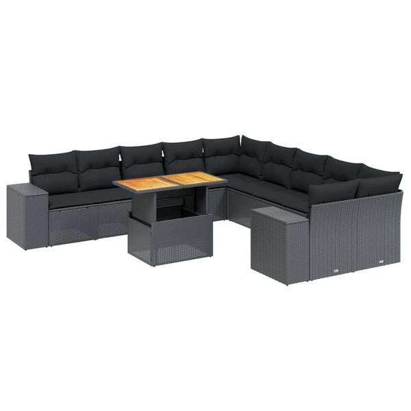 vidaXL Set Divani da Giardino 11 pz con Cuscini in Polyrattan Nero