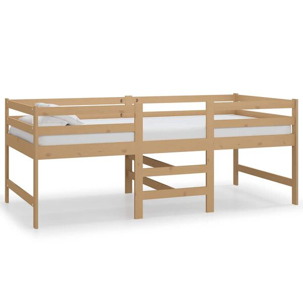 vidaXL Letto Medio-Alto Marrone in Legno Massello di Pino 90x200 cm